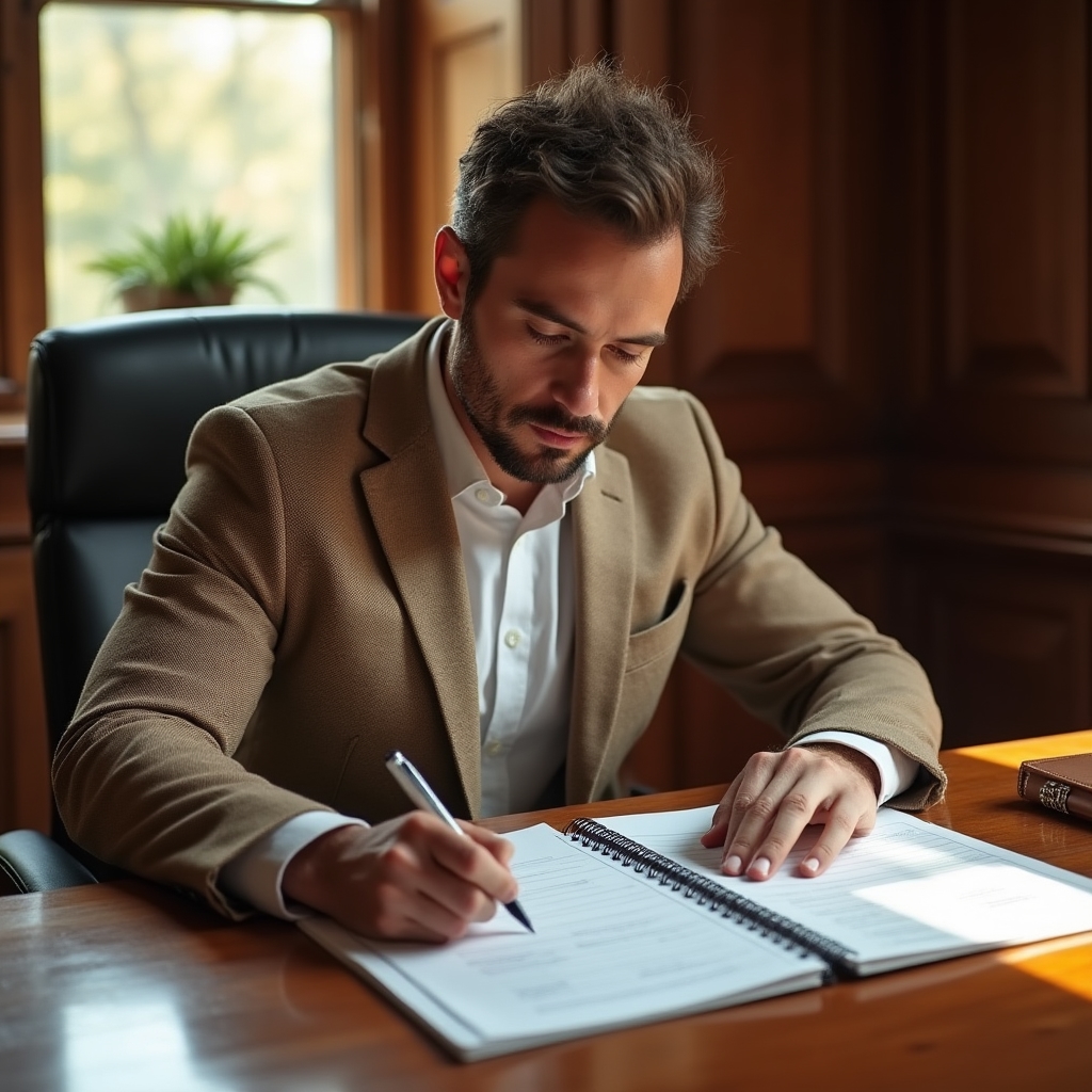 Person arbeitet an einem kombinierten Budget- und Tagesplan auf einem hellen Schreibtisch